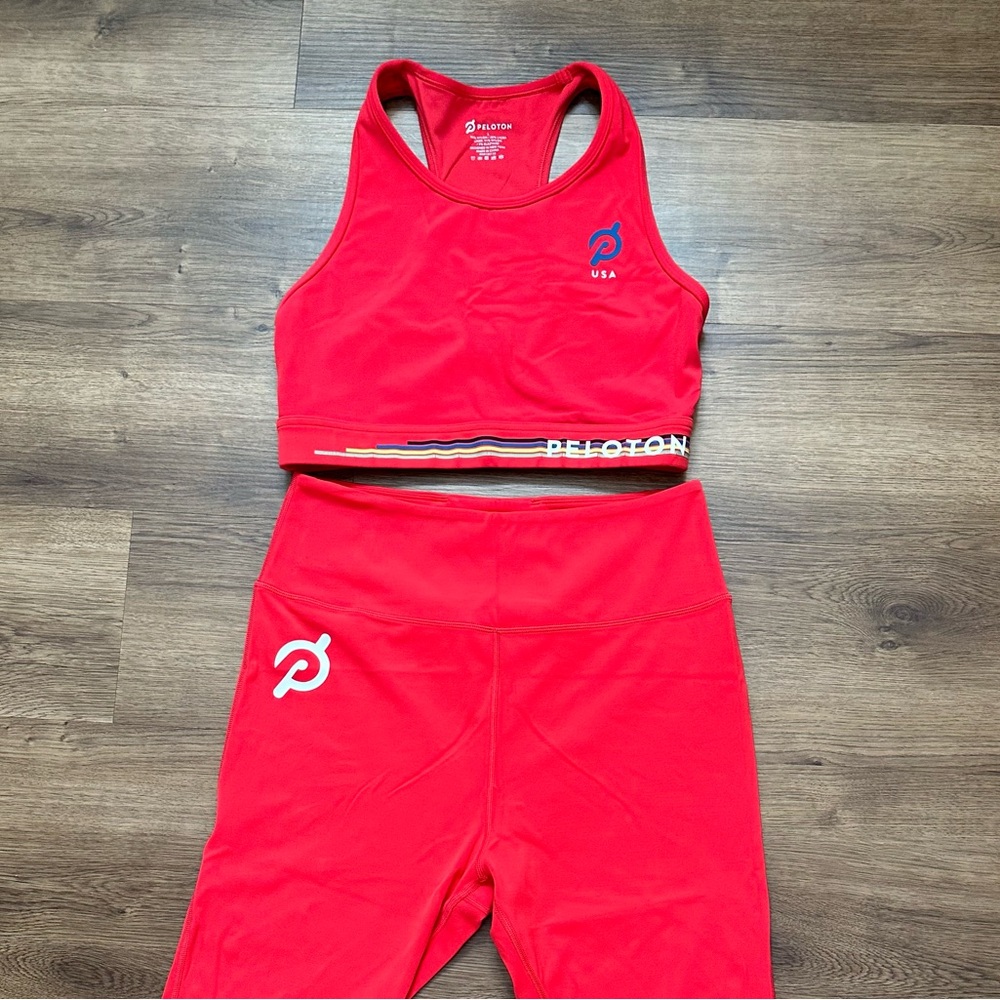 Peloton USA Olympics Red Sports Bra Leggings Set Large
